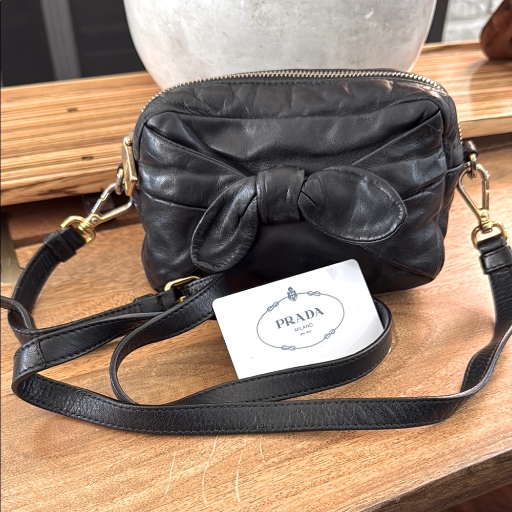 Prada Black Leather Crossbody Bag with Bow